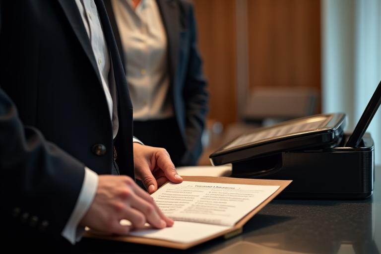 전문 비서가 비즈니스 서류 작업을 돕는 모습