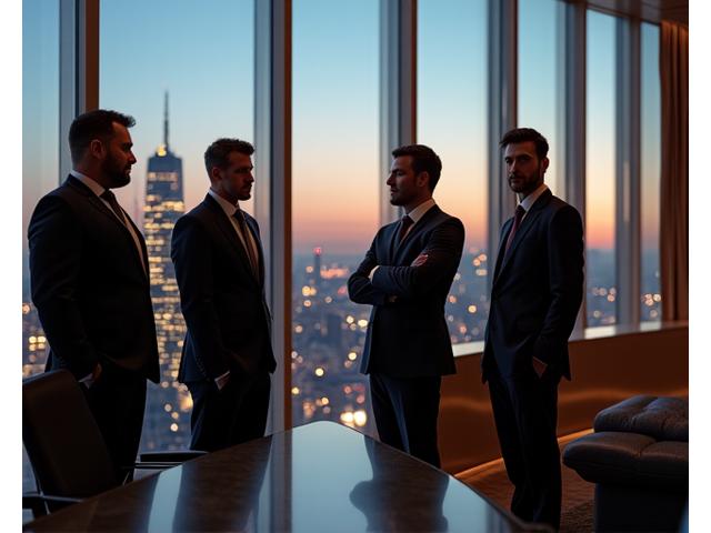 현대적인 회의 공간에서 비즈니스 파트너들이 전략적으로 협력하는 모습