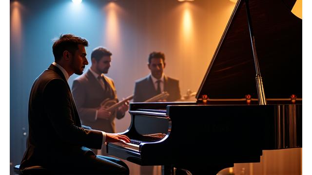 금호 스위트 라운지에서 열린 재즈 콘서트 장면, 아티스트가 피아노를 연주하고 있다.