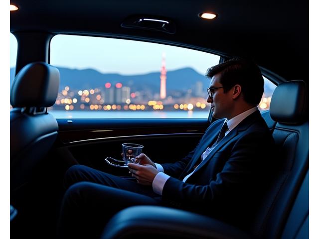 서울의 야경을 배경으로 달리는 럭셔리 리무진